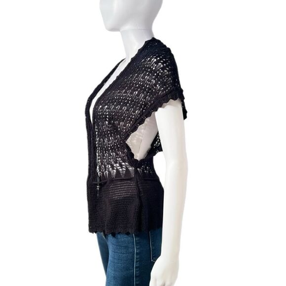 Crochet Knit Drop Waist Drawstring Cardigan - Picture 7 of 11